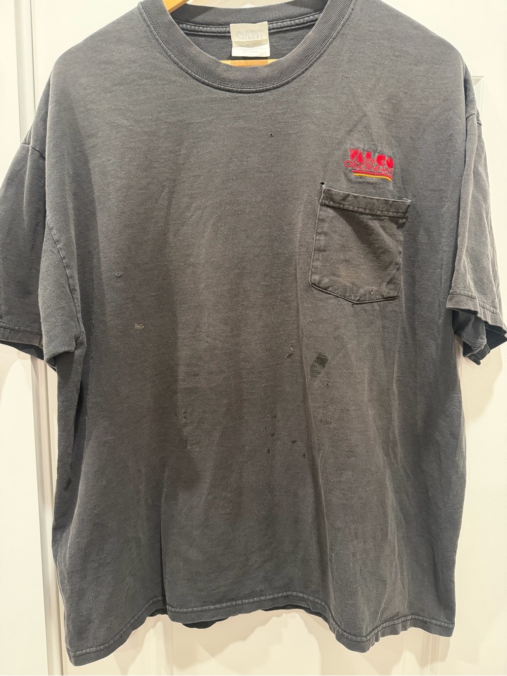 Vintage Valco Cincinnati Men's Gray Pocket T-Shirt with Small Chest Logo